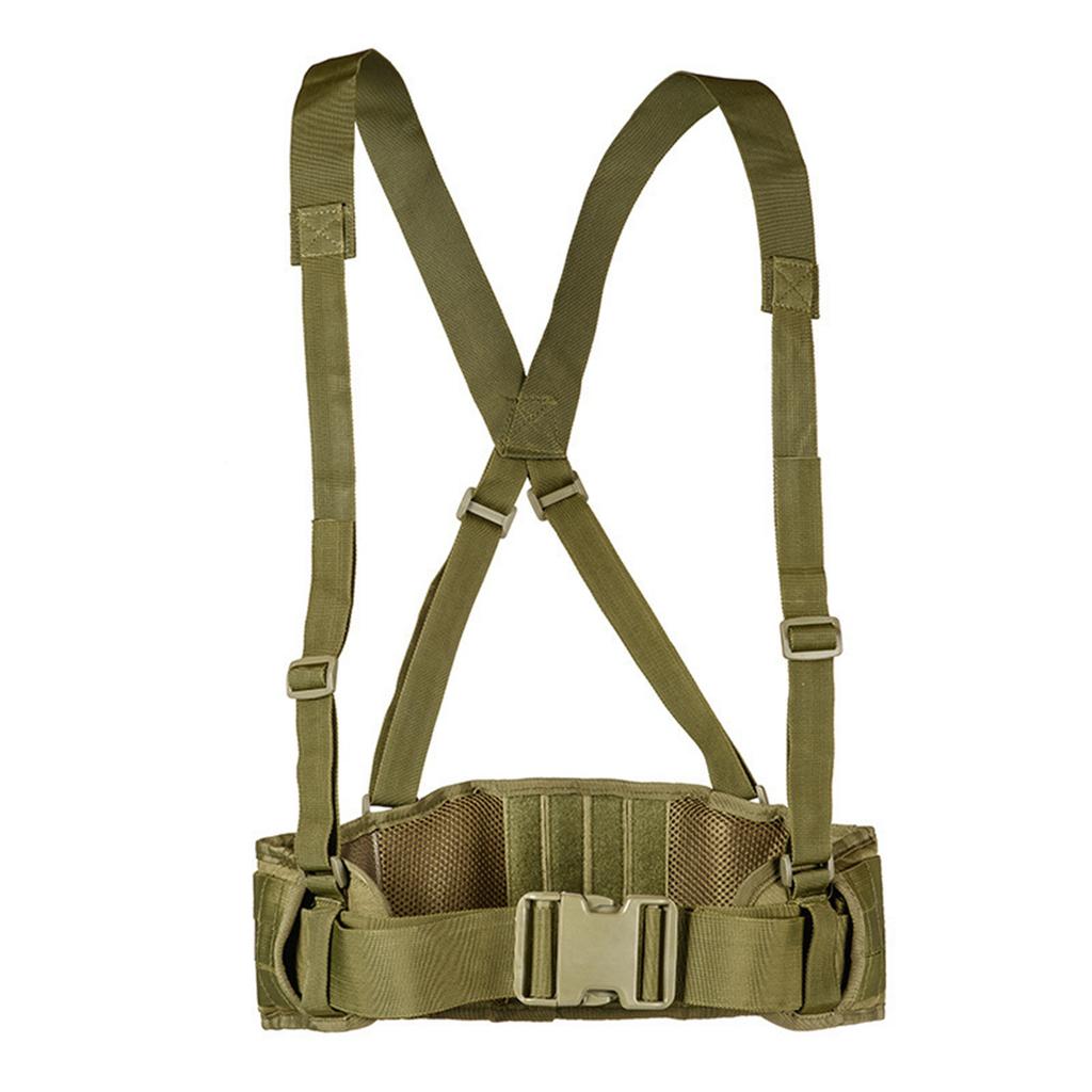 Tactical MOLLE Padded Waist Belt with Y-Shaped Suspenders 600D Heavy Duty Battle Belt Support Combat Load Carrier for Airsoft Hunting