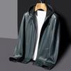 Mens Genuine Lamb Leather Hooded Jacket Casual Fit Slim Style With Detachable Hood Contrast Stitching