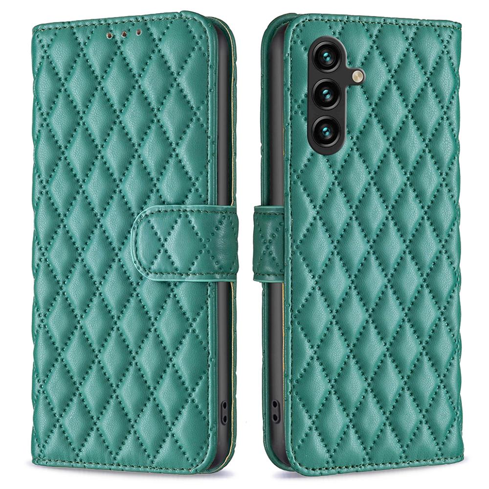 BINFEN COLOR BF Style-14 For Samsung Galaxy A55 5G Leather Case Rhombus Grid Pattern Phone Cover