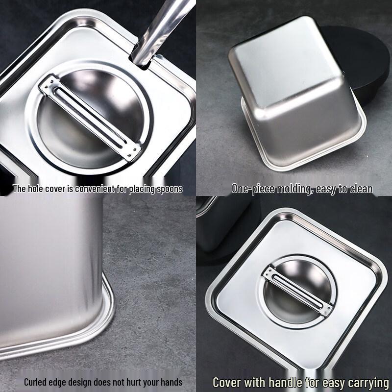 DM Thickened Stainless Steel Square Condiment Container with Lid