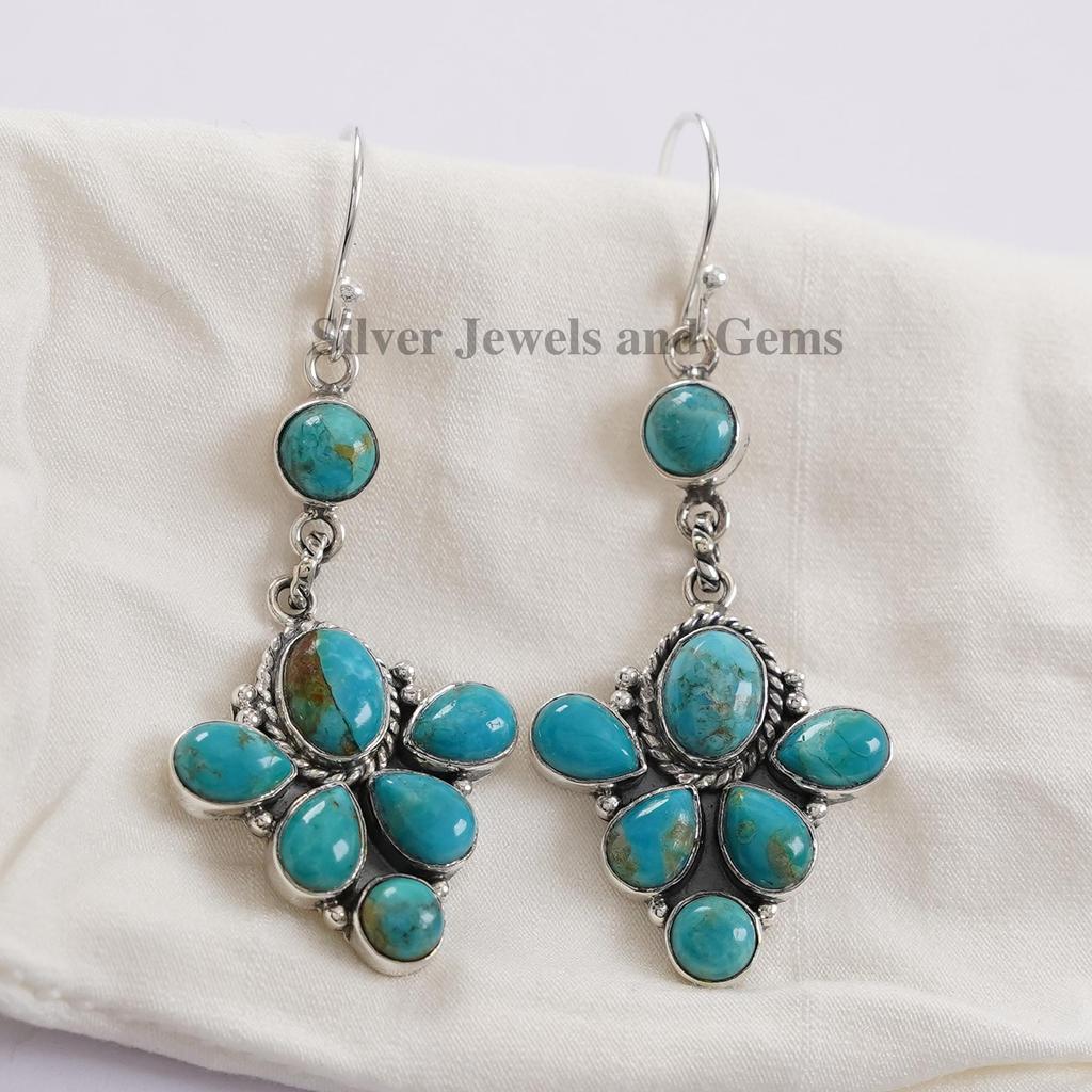 Arizona Turquoise Sterling Silver Dangle Earrings: Long Statement Jewelry