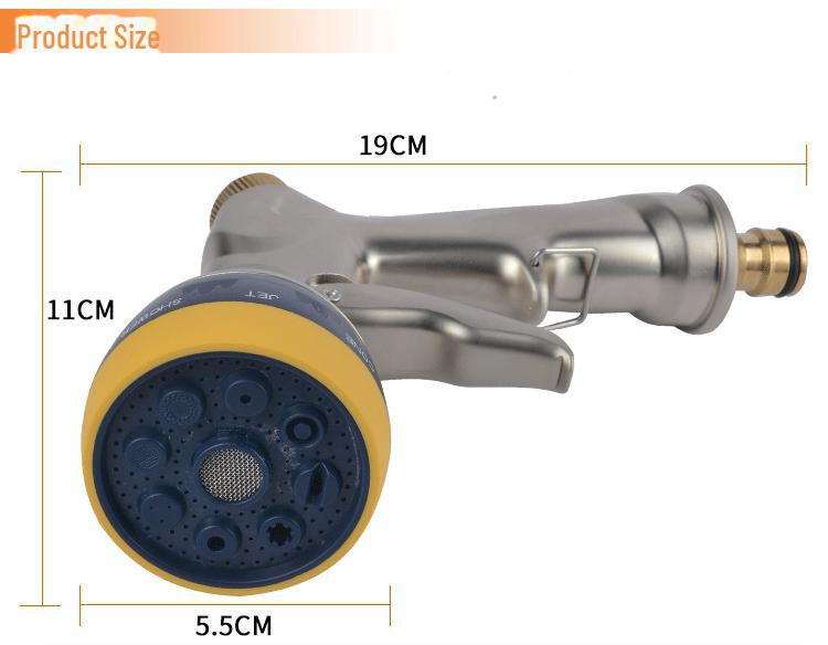 Multi-Purpose High-Pressure Water Gun: 8-Function Pure Copper Nozzle for Car Wash & Garden Watering.
