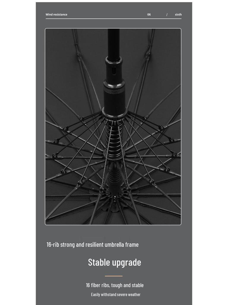 Dubo Extra-Großer 16-Speichen-Holzschirm mit gebogenem Griff - Verstärkt, Verdickt, Business-Sturmsicher für Herren