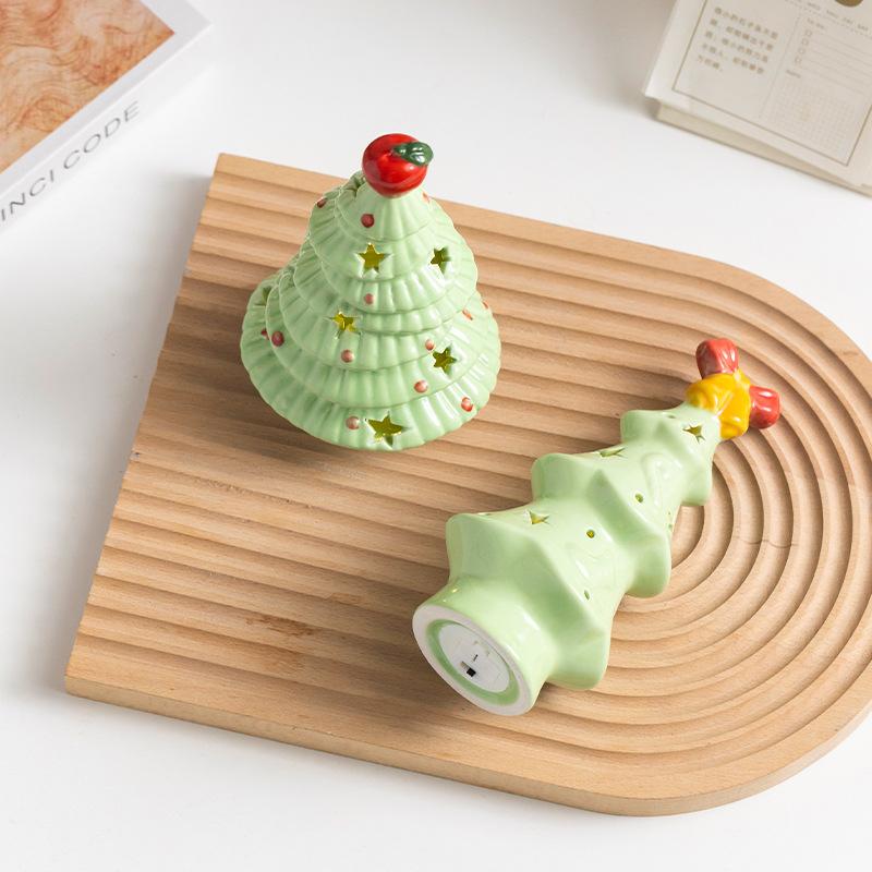Ceramic Christmas Tree Night Light Xmas Desktop Decoration Ornaments Practical High-End Holiday Gift for Girls - Without Battery