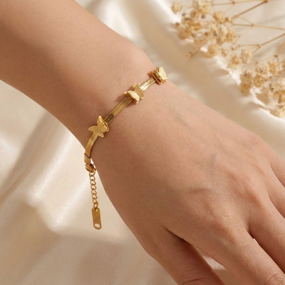 Butterfly Charm Snake Chain Bracelet Stainless Steel Animal Charm Bracelet  Daily Wear