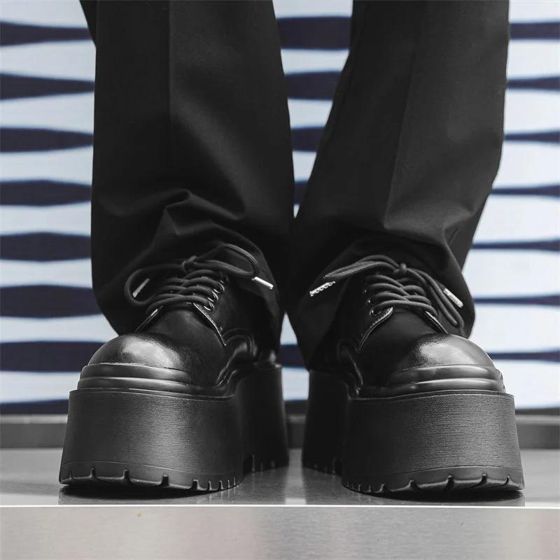 Big Head Leather Men's Casual Trendy Models Increased By 10CM Niche Platform Muffin Male Model Catwalk Models Derby Shoes