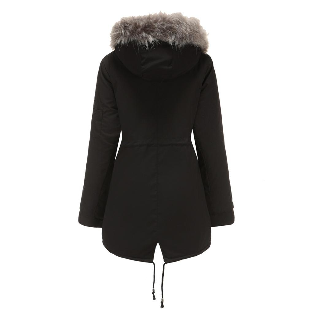 Hooded Collar Parker Coat Cotton Zipper Coat Medium Long Winter Season Warm and Fluffy Coat with Cotton Jacket