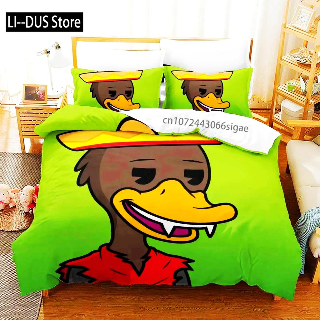 Anime Quackity Duck Bedding Set Boys Girls Twin Queen Size Duvet Cover Pillowcase Bed Boys Adult Fashion Home Textileextile