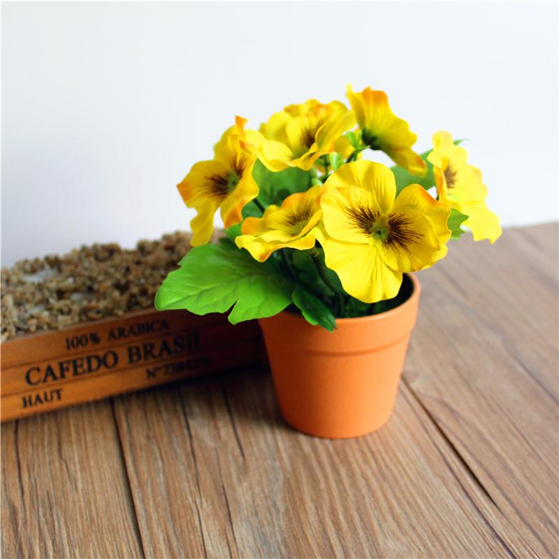

1 Set Artificial Silk Flower Pansy Bonsai Simulates Plant with Plastic Potted New Year Wedding Party Home Decor жёлтый