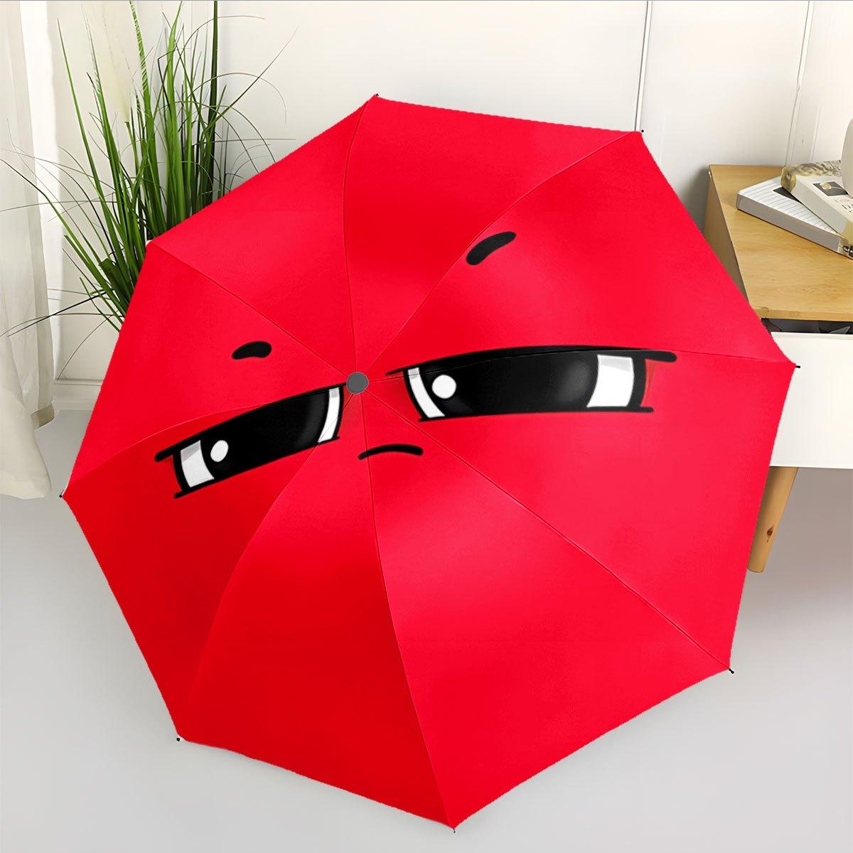 

A Compact Folding Umbrella Featuring a Pair of Cartoon Eyes That Look Doubtful. It S a Convenient Outdoor Item Suitable for Any Season, Maki