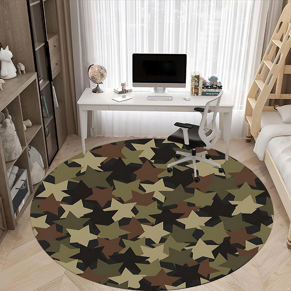 1PCCamouflage Stars Office Round Area Rug,  Mat Suitable For Office, Under Office Chairs Bedroom Living Room Home Decor, Room Deco