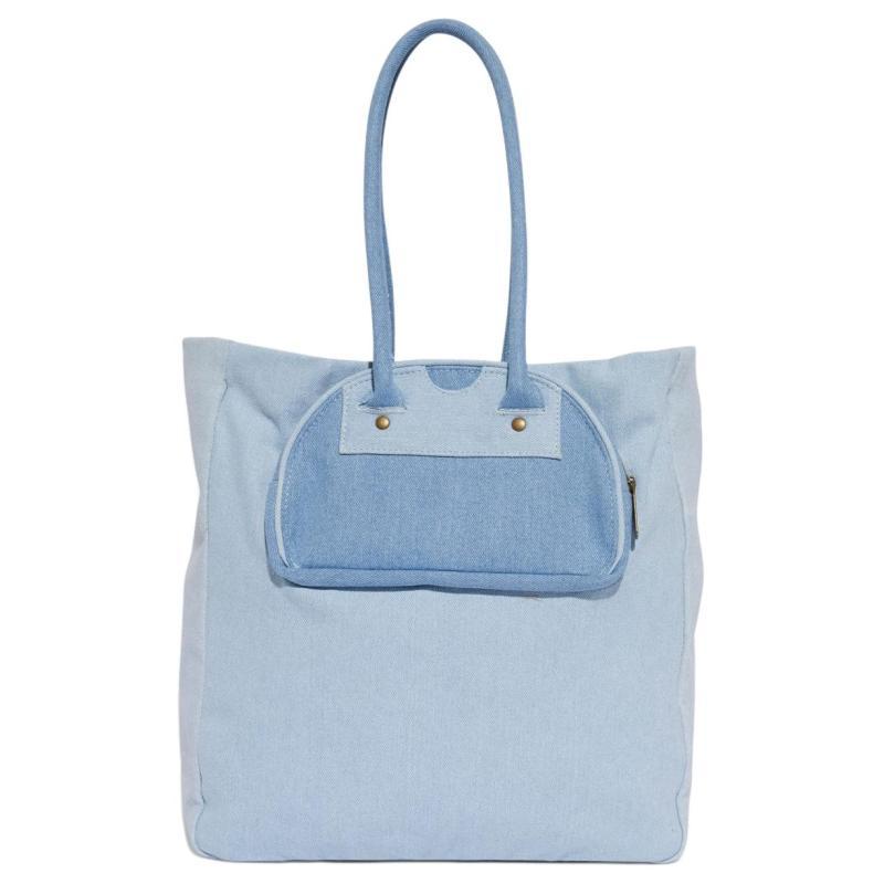 Adidas Originals SHOPPER KSENIA SCHNIDER Collaboration Cotton Totes Shopping Bags Handbags Regular Unisex Denim Blue Adidas IX7454