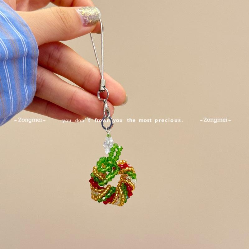 Beaded Christmas Tree Phone Charm - Handmade Pendant Gift