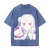 Emilia Re ZERO Kawaii Graphic T Shirt Men Women Short Sleeve Cotton Tshirts Vintage Washed Tee Harajuku Male Oversized T-shirt