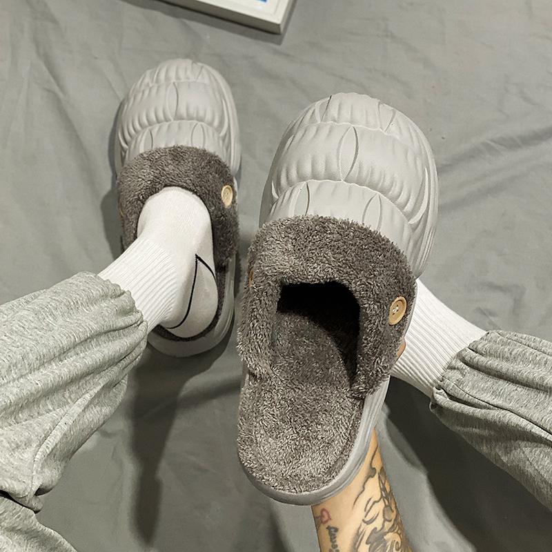 Vinter Par Lättvikt Plus Size Tjock Sula med Plyschisolering Bomull Tofflor Bekväma Mode Bomull Tofflor 36-45