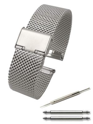 Sakin Saat Ağlı Milanese Paslanmaz Çelik Düz 18mm 24mm Kayış, Bilezik, Halka, Parlak, - (18mm, Gümüş)
