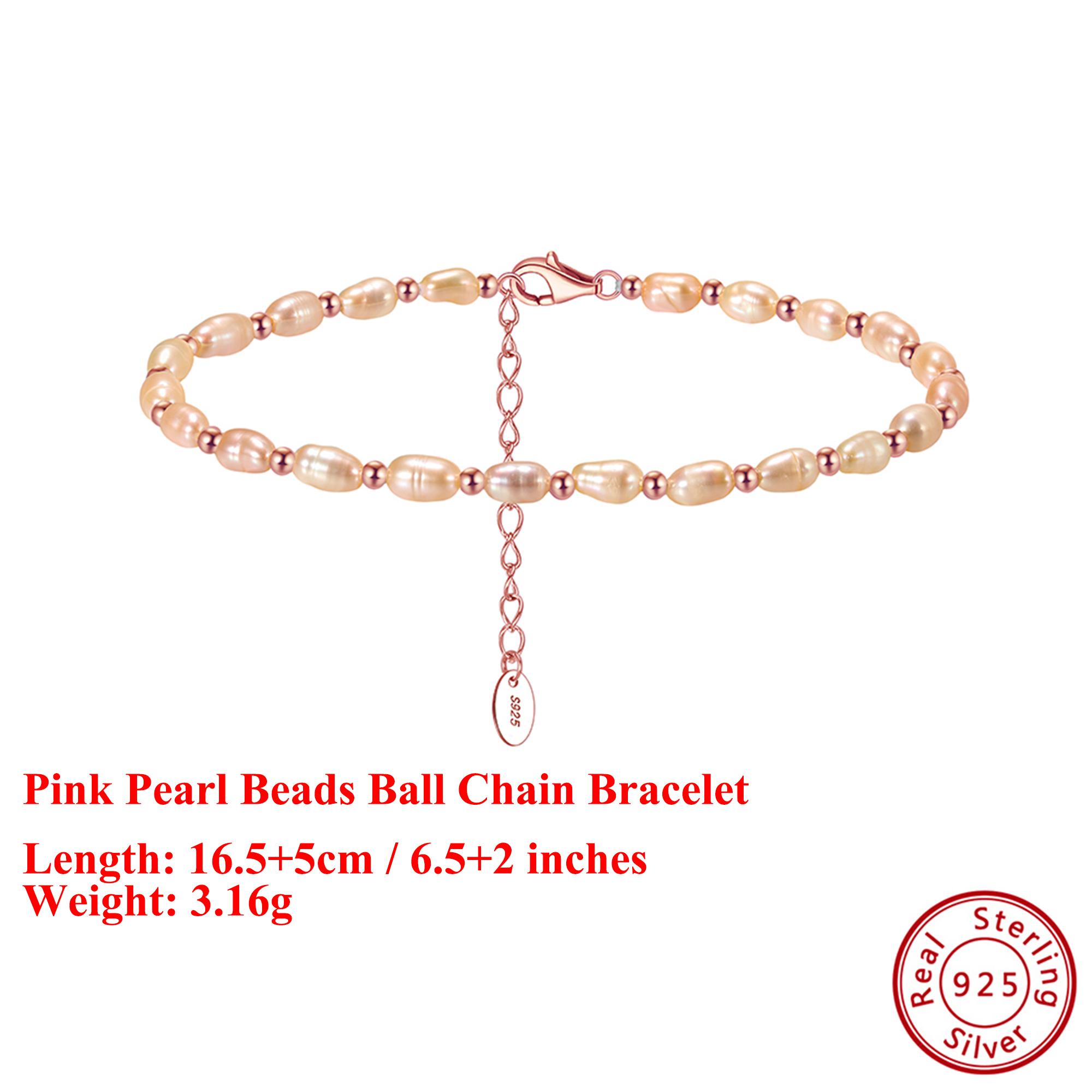 

EFFIE QUEEN 925 Pure Silver Rose Gold Round Pearl Beads Ball Chain Bracelet Natural Jewelry for Women Wedding Party Gift GPB49 розового золота