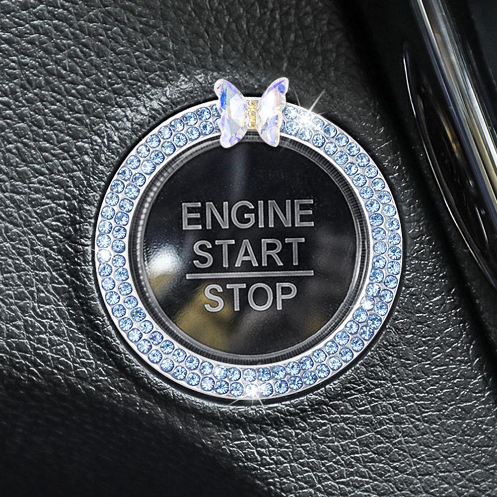 Kristall-Auto-Onekey-Startknopf-Dekorationsring mit Diamant-Strass-Kreis-Start-Stopp-Schalterring Auto-Innenausstattung