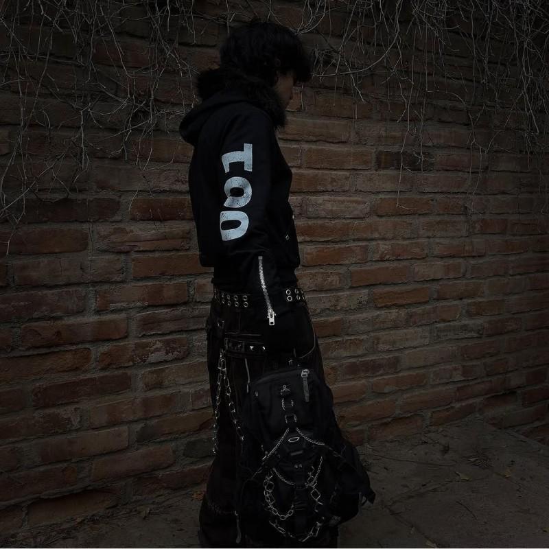 Hooded Sweatshirt Unisex Streetwear Dark Punk Style Zip Up Long Sleeve Loose Fit Winter Black