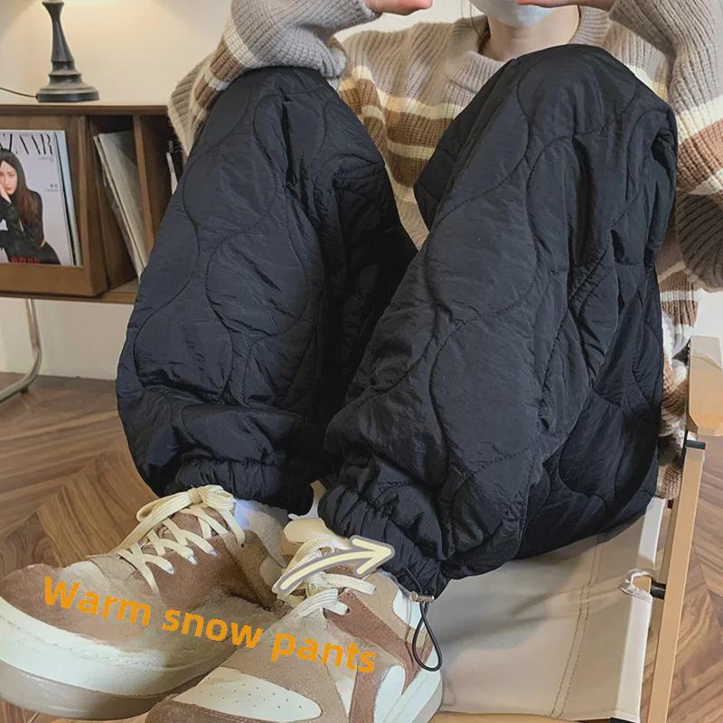 

Жіночі стьобані зимові штани з бавовни з пухом: Стійкі до холоду до -40°C, Вільний крій, Вітрозахисні та Теплі Спортивні Штани XL