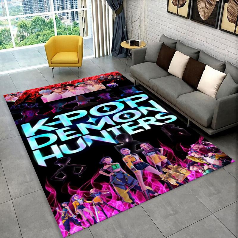 Kpop Dämonenjäger Rumi Mira Zoey Zeichentrickgruppe Teppich für Spielzimmer Schlafzimmer Wohnzimmer Sofa Heimdekoration, Teppich rutschfest