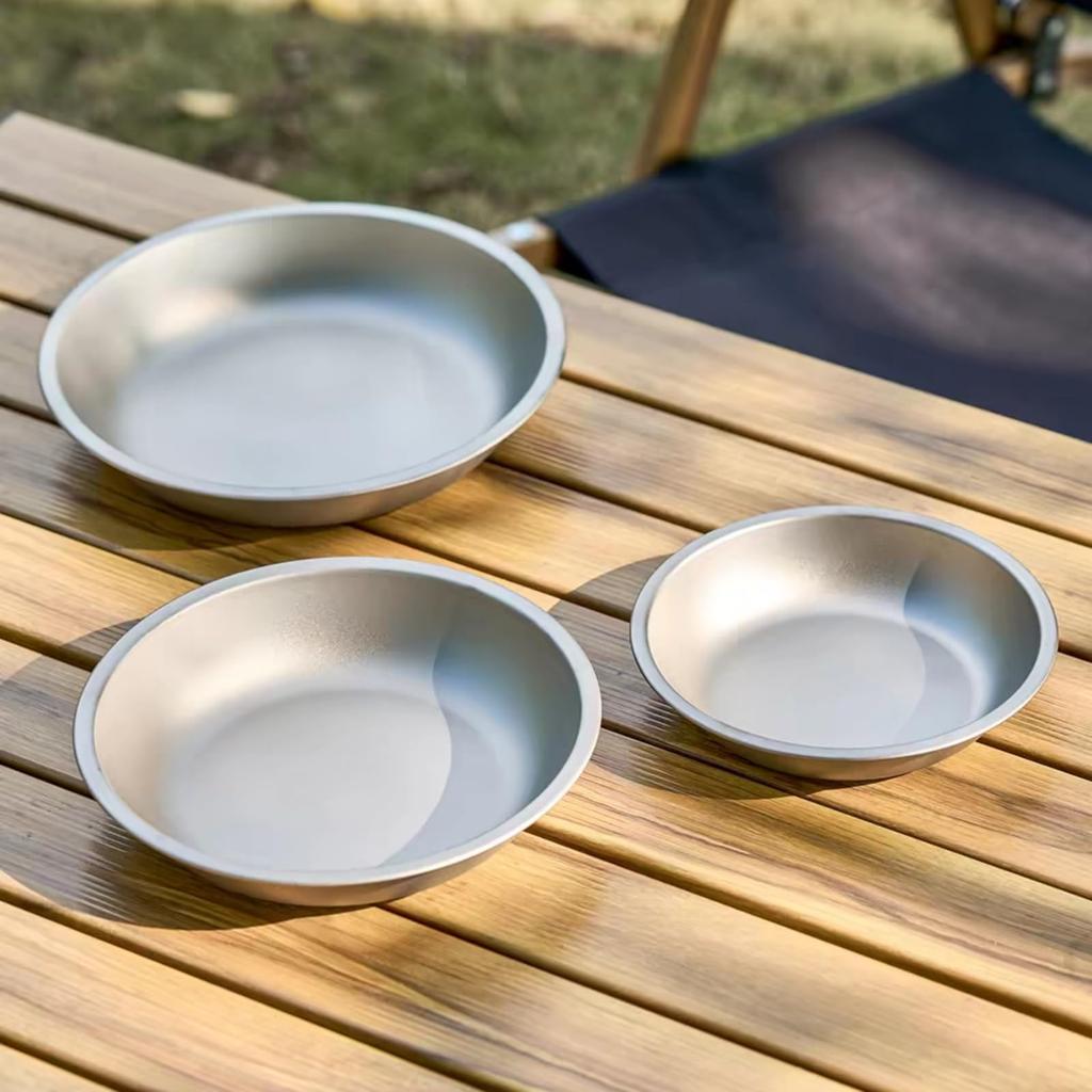 Palumbine Titanium Plate, Camping Plate, Diameter 14cm, Lightweight, Direct Fire,