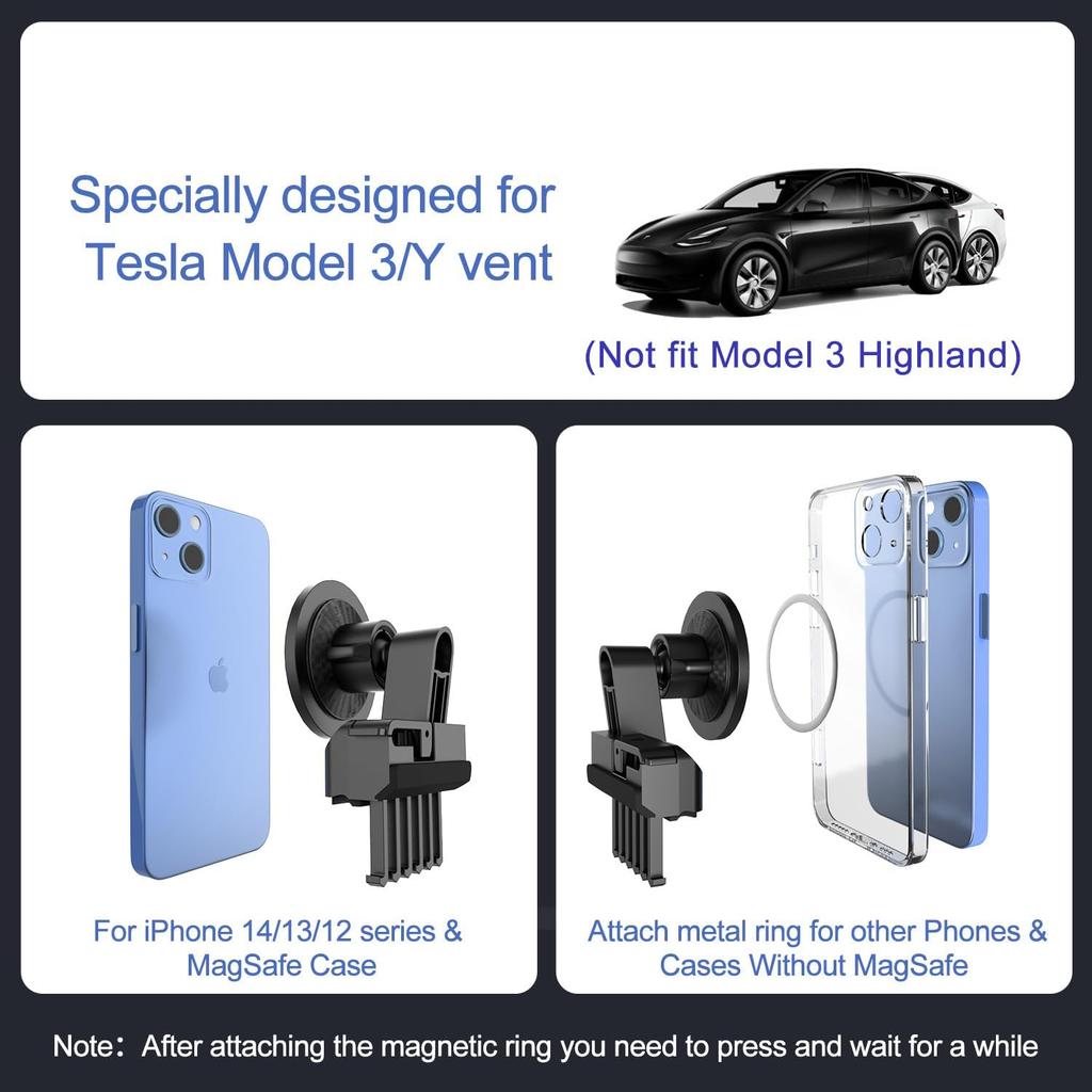 TEEQ Car Phone Holder For Tesla Model 3/Y Air Outlet Lossless Mount Magnetic Wireless Charger 15W Fast Charging Free Adjustable