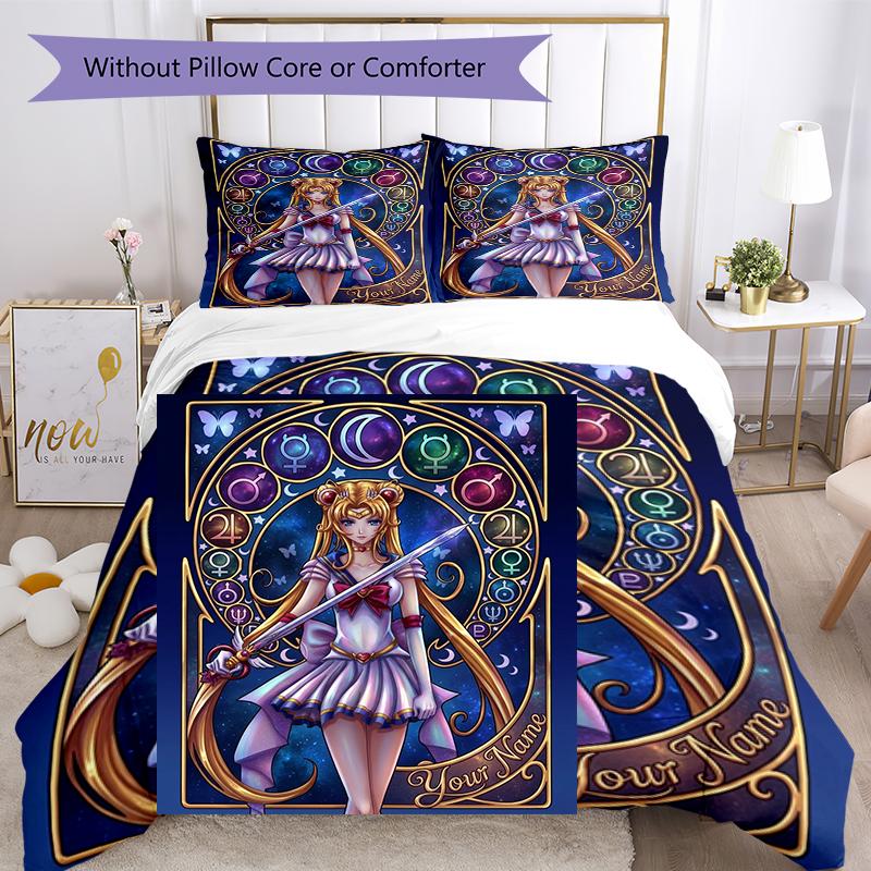3pcs Custom Name Moonlit Guardian Printed Bedding Set Duvet Cover Closure Includes 1 Duvet Cover & 2 Pillowcases, Soft and Comfortable for All Seasons