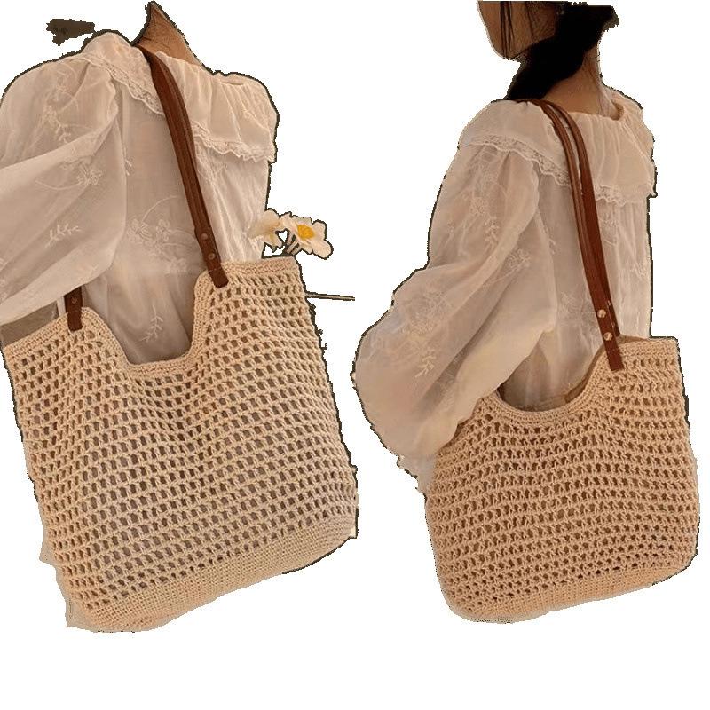 Mesh Weave Large Capacity Single Shoulder Bag for Beach and Travel 2025 Versatile Underarm Commute Bag