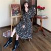 Floral dress autumn women's clothing new French black skirt small temperament autumn bottom dress