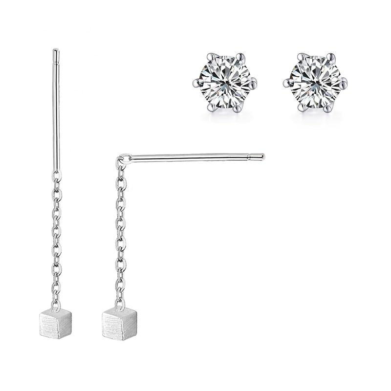 

TALONIA earrings ladies chain zirconia earrings Earrings simple yet stylish design silver 925 Compatible with metal allergies two pairs of earrings