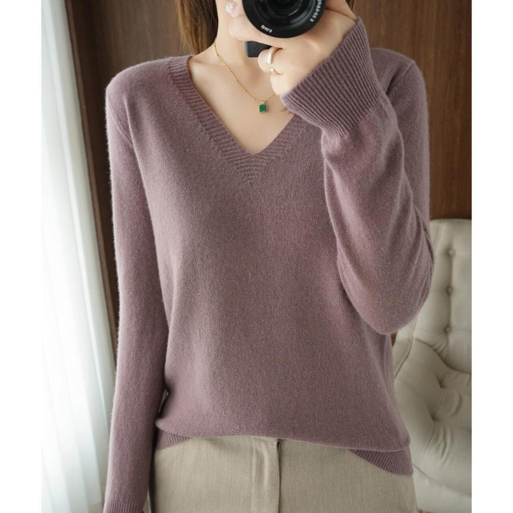 Dames V-hals dieptepunt shirt Pullover trui gebreid kasjmier mode losse trui wintertop
