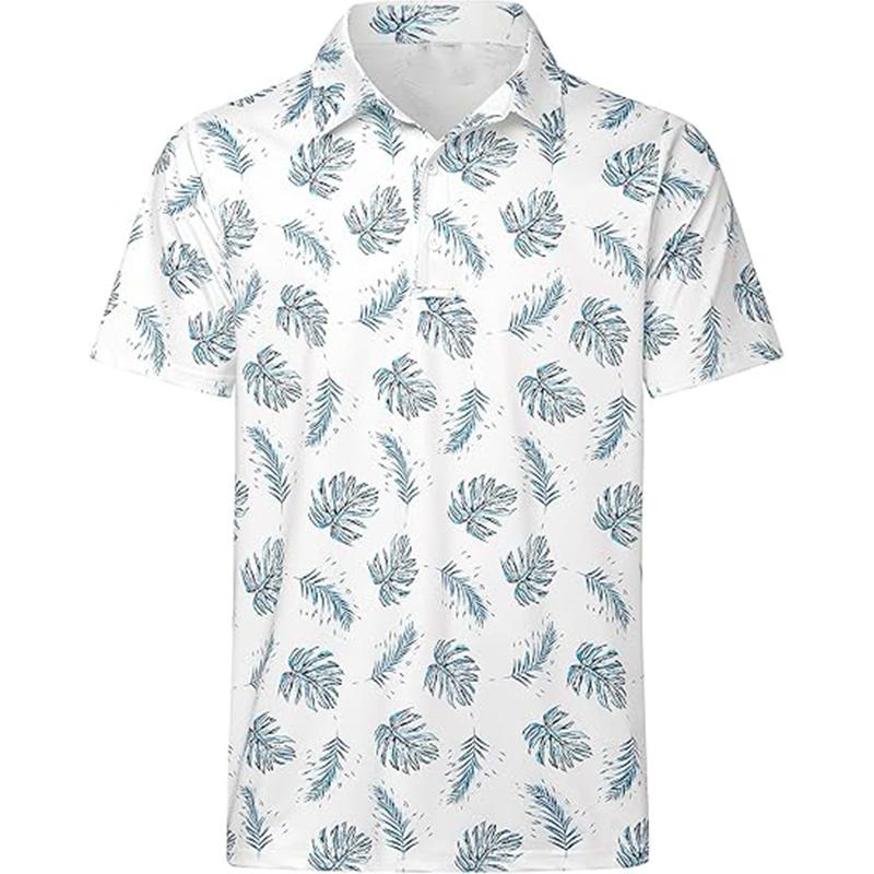 3D Digital Printed White Pattern Fashionable Men's Short Sleeved Button Up Polo Shirt Casual Summer Comfortable