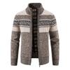 Men's Fall/Winter Fleece-Lined Cardigan, Long-Sleeve Stand-Up Collar Zipper Sweater, and Printed Jacket