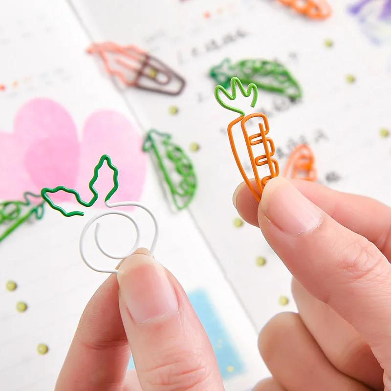 4PCS/lot Kawaii Paperclips Binder Clips Carrot Ice Cream Pea Turnip Shape Paper Clip School Stationery Bookmark Ticket Holder