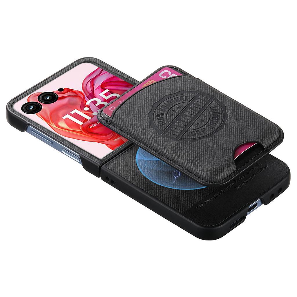 For Motorola Razr 50 Ultra 5G Case with Card Bag Compatible with MagSafe Denim Texture Leather Back Cover