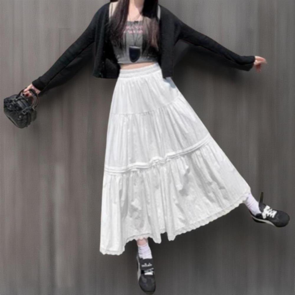 New Arrivals Open Run Women Lovely White Lace Long Flare Skirt