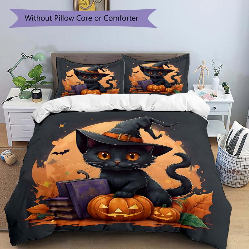 

3pcs Winning Wizard Cat Bedding Set - Includes 1 Quilt Cover and 2 Pillowcases, Comfortable Bedding with Stylish Design for Bedroom, Machine 135cm*200cm
