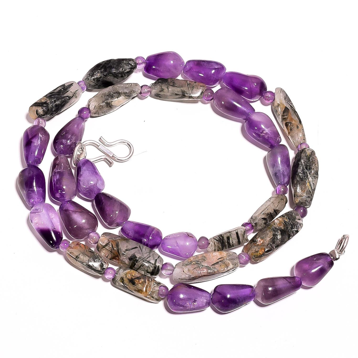 

Natural Green Rutile Quartz Amethyst Gemstone Smooth Beads Necklace 17 UB-3094 UB-3094