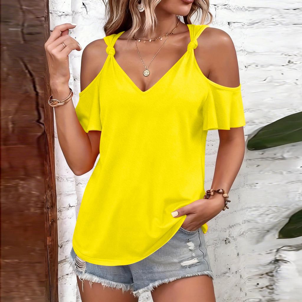 Women's Casual Fashion  Round Neck Off-Shoulder Short Sleeve T-Shirt