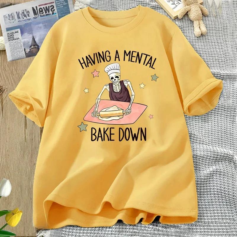 

Interesting Baking Chef Skeleton Baker Printed Tshirt Short Sleeve Round Neck Womens Tshirt Versatile for Daily Use 4XL