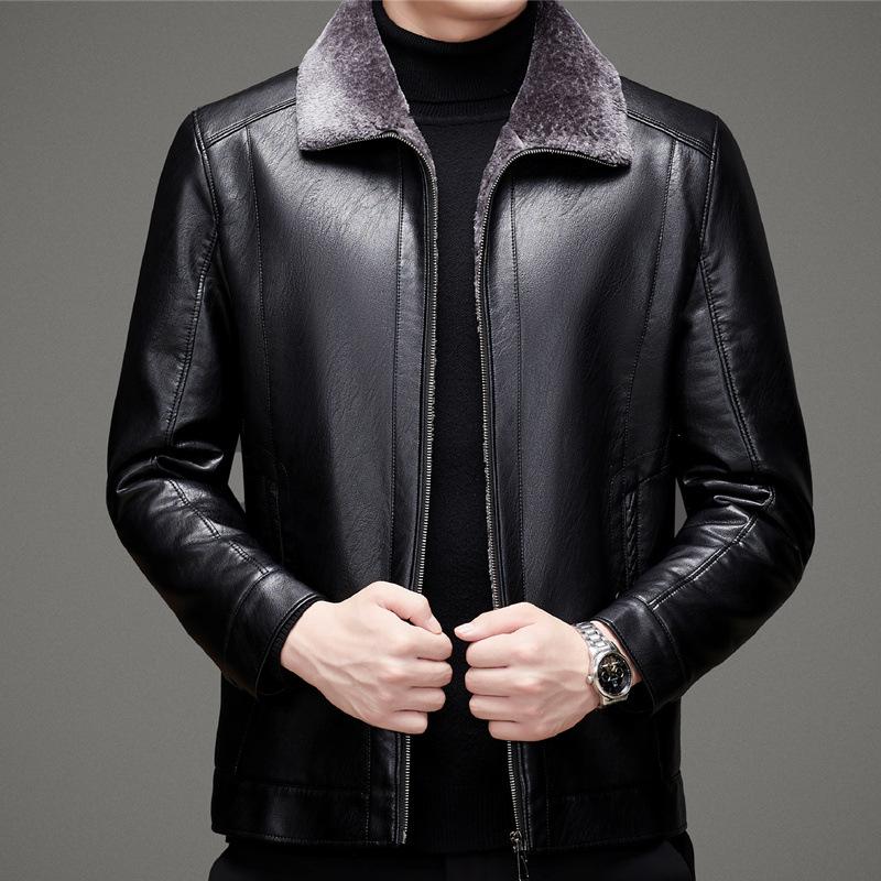 Casual Fur One-piece Men's Middle-aged and Elderly Genuine Leather Jacket Plus Velvet Thickened Sheepskin Jacket Winter