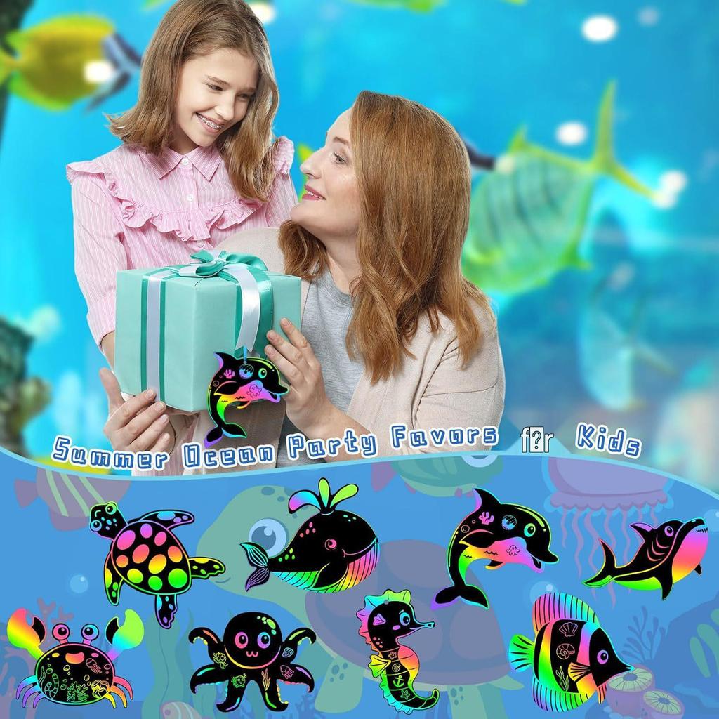 Deep Sea Creature Scratch Art Card: Creative Ocean Animal Hanging Ornament for Kids