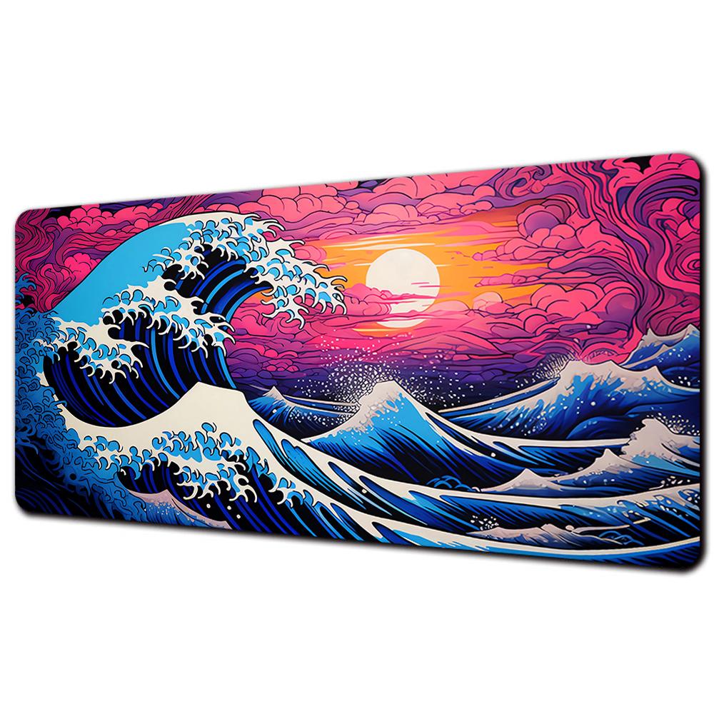 XXL Mechanical Keyboard Pad NonSlip Carpet Natural Rubber Table Mat Art Mouse Pad PC Gaming Black And White Great Wave Desk Pad
