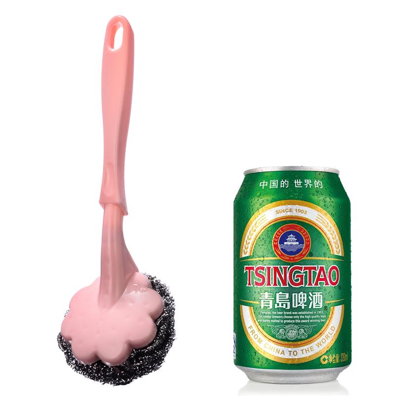 Long-handled steel wire ball brush Plum blossom-shaped dishwashing pot brush Stainless steel cleaning pot brush Brush with handle Cleaning ball brush