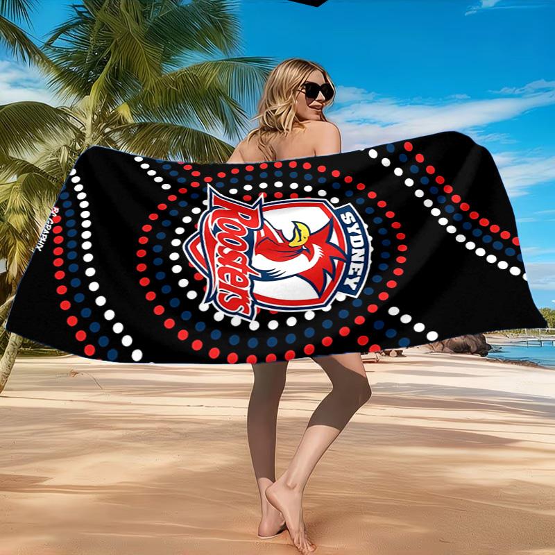 Serviette de plage Esprit d'équipe des Sydney Roosters, Séchage rapide, Facile d'entretien, Convient aussi bien pour le fitness que pour les vacances à la plage, Essentiel de sport
