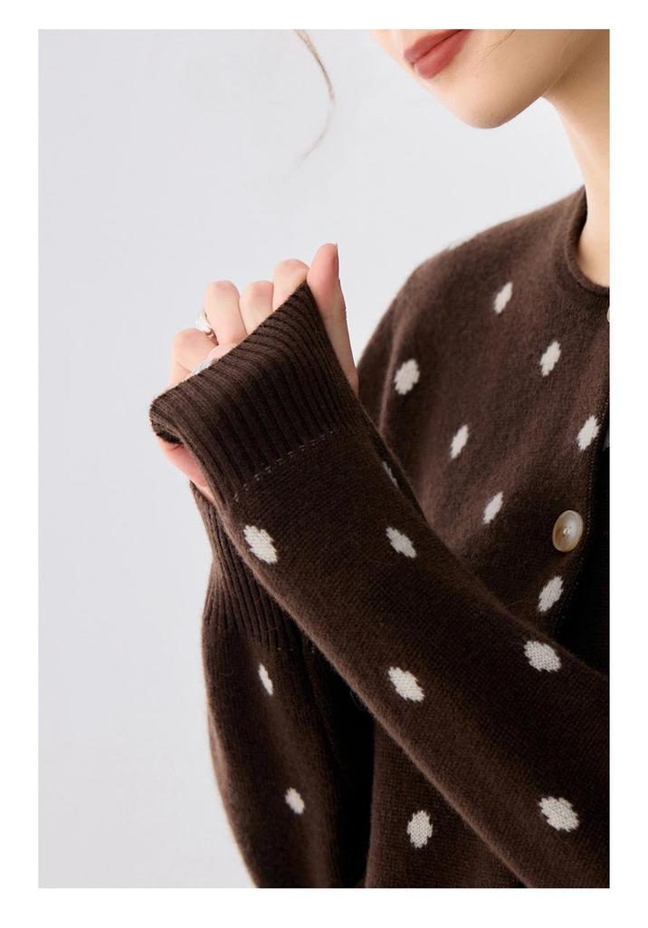 Lekasha Women's Fashionable Cashmere Polka Dot Knit Cardigan