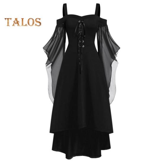 Dámské Cosplay šaty Gotický styl Čarodějnice Halloween Party Kostým Šněrovací popruh Bez límečku Barevně ladící Dlouhé rohové rukávy Šaty do A