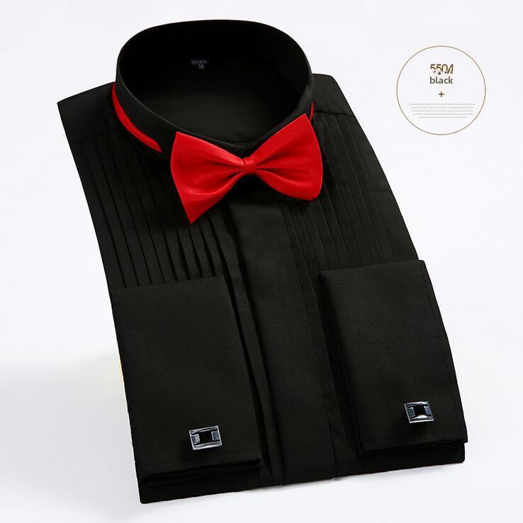 Swallowtail White Men's Stand Collar Long Sleeve Performance Dress Shirt