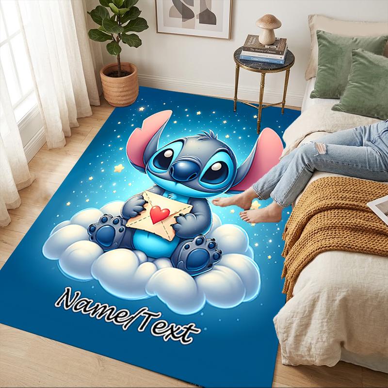 Custom Name Stitch Floral Living Room Non-Slip Area Rug Soft Carpet for Bedroom Kids Playroom Sofa Office Home Decor Doormat